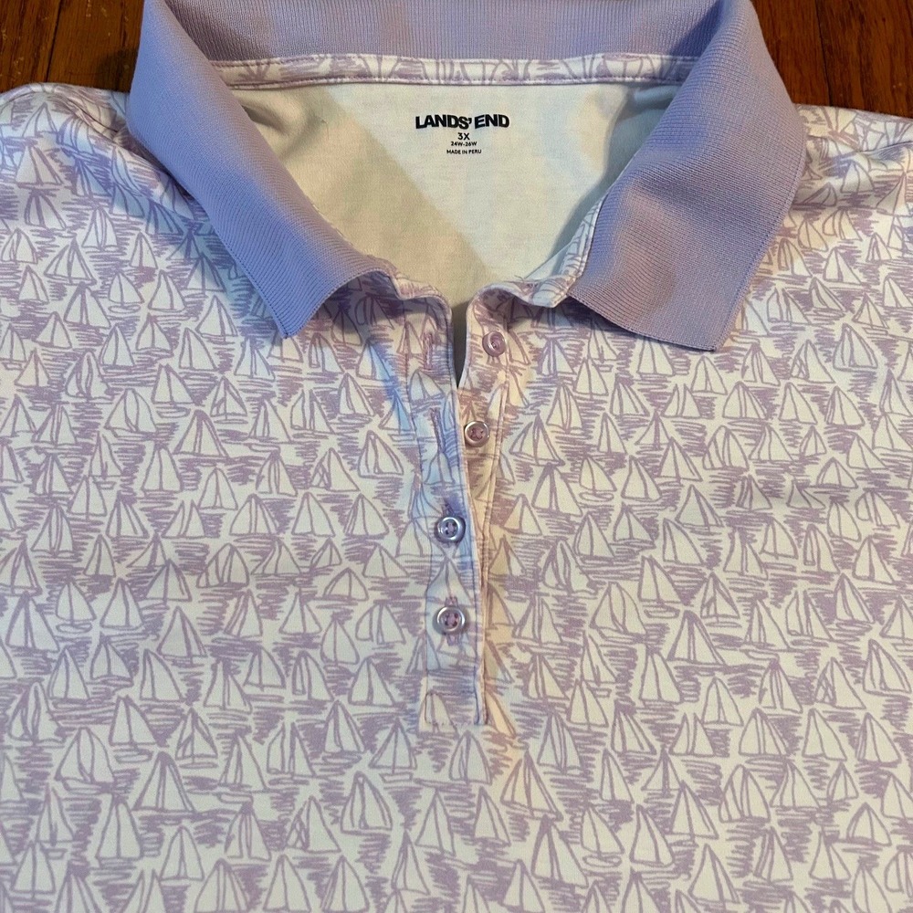 Lands End Womens 3X Polo Lavender Sailboat Print Cotton Dopamine Dressing Whimsy